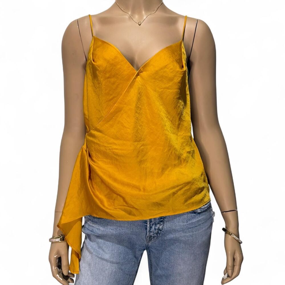 Express Women's XS Mustard Yellow Satin Wrap Cami Top Side Tie Y2K Clubwear